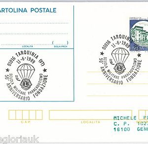 ITALY  - POSTAL HISTORY: SPECIAL postmark on STATIONERY CARD 1989 - PARACHUTING
