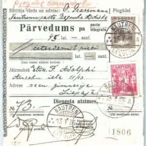 68981 - LATVIA - POSTAL HISTORY -  MONEY ORDER : Nautreni 1936