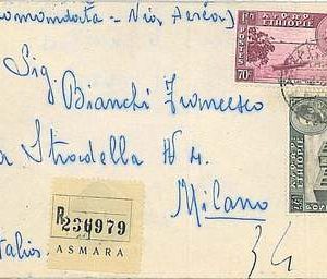29670 - ETHIOPIA - POSTAL HISTORY - REGISTERED airmail COVER to Italy 1960
