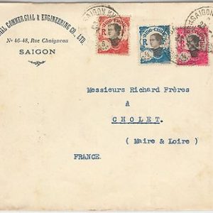 French Colonies: INDOCHINE  -  POSTAL HISTORY: 3 Color franking  COVER to FRANCE