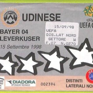 C1578- Vecchio BIGLIETTO PARTITA CALCIO 1998 UDINESE VS BAYER