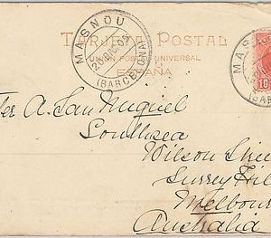 58422  -  SPAIN  - POSTAL HISTORY: MEDALLON  on POSTCARD to AUSTRALIA - 1905
