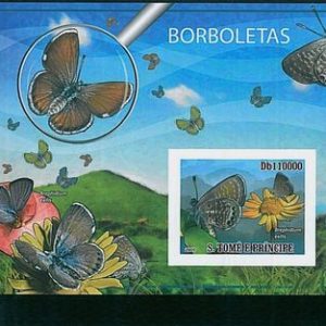 Sao Tome e Principe - ERROR = IMPERF SHEET: BUTTERFLIES, INSECTS, NATURE