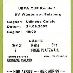 C1581- Vecchio BIGLIETTO PARTITA CALCIO 2003 UDINESE