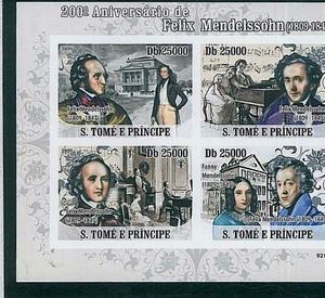 Sao Tome e Principe - ERROR = IMPERF SHEET: FELIX MENDELSSOHN, MUSIC, PIANO