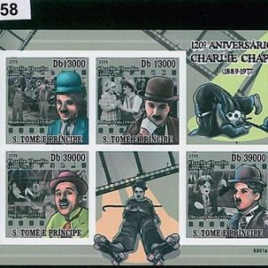 Sao Tome e Principe: ERROR, IMPERF SHEET: CHARLIE CHAPLIN, CINEMA, OSCARS