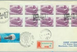 84725 - HUNGARY - Postal History -  BLOCK of 10 stamps on FDC COVER 1967 Car Bus