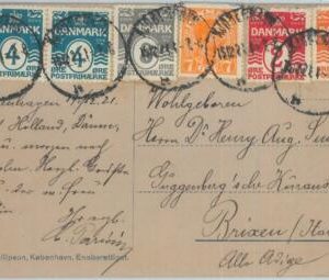 81897 - DENMARK - Postal History -  colourful MIXED FRANKING  on POSTCARD  1921