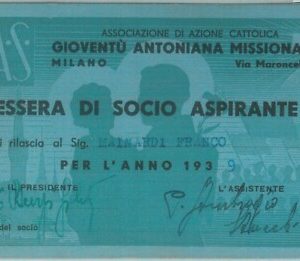 87131 - TESSERA  D'EPOCA - Gioventu Antoniana Missionaria AZIONE CATTOLICA  1939