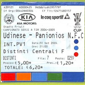 C1587- Vecchio BIGLIETTO PARTITA CALCIO 2004-2005 UDINESE VS PANIONIOS