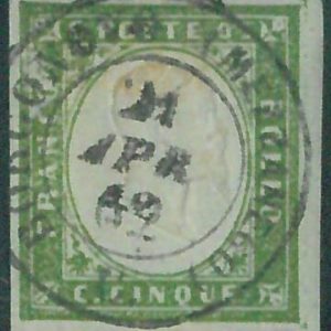 87903  - Antichi Stati - SARDEGNA - 5 Cent. con Annullo BORGONOVO MEZZANEGO 8 p