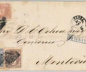 56405 - España - HISTORIA POSTAL - CARTA  FRANQUEO tricolor a MONTEVIDEO 1870