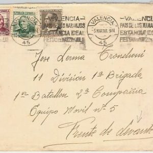 41671 - SPAIN  España - POSTAL HISTORY - GUERRA CIVIL cover to FRENTE MILITAR