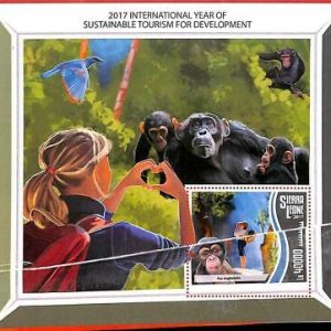 A4656 - SIERRA LEONA - ERROR MISPERF Hoja de recuerdo: 2017, Monos, Aves