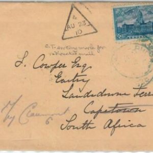 65382 - ARGENTINA - Postal History -  COVER  to  SOUTH AFRICA  1910