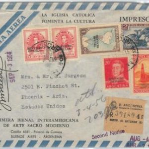 65408  - ARGENTINA - Postal History - OFFICIAL STAMPS on REGISTERED COVER   1956