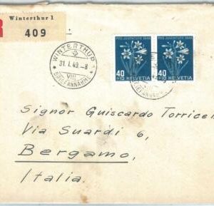 72589 - SWITZERLAND  - POSTAL HISTORY -  REGISTERED COVER to ITALY  1949