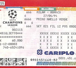 C1225 - Vecchio BIGLIETTO PARTITA CALCIO - 1993 / 94  AC MILAN vs  MONACO