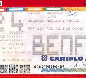 C1226 - Vecchio BIGLIETTO PARTITA CALCIO - 1994 / 95  AC MILAN vs BENFICA