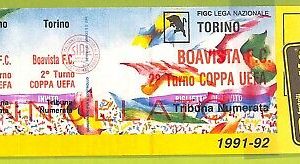 C1623- Vecchio BIGLIETTO PARTITA CALCIO 1991-1992 TORINO VS BOAVISTA