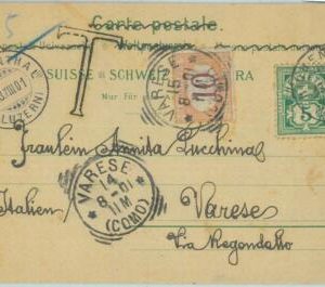 85371 - SWITZERLAND - POSTAL HISTORY - POSTCARD to ITALY 1901 - TAXED segnatasse