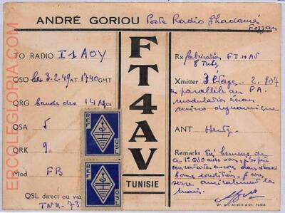 ad9284 - TUNISIA - RADIO FREQUENCY CARD - 1949