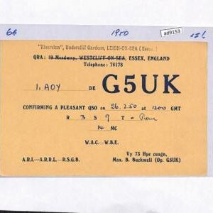 ad9153 - GREAT BRITAIN - RADIO FREQUENCY CARD - England - 1950