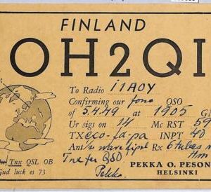 ad9039 - FINLAND - RADIO FREQUENCY CARD   - Helsinki -  1949