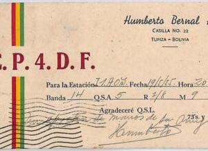 ad9005 - BOLIVIA - RADIO FREQUENCY CARD - Tupiza - 1955