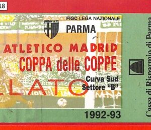 C1318 - Vecchio BIGLIETTO PARTITA CALCIO -  1992 / 93  PARMA vs ATLETICO MADRID