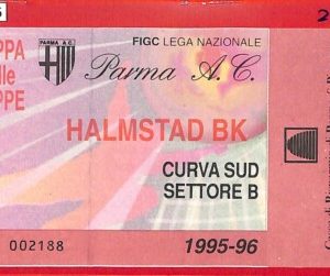 C1326 - Vecchio  BIGLIETTO PARTITA CALCIO - 1995/6 Coppa Coppe: PARMA - Halmstad