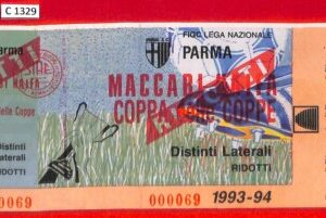 C1329 - Vecchio  BIGLIETTO PARTITA CALCIO - 1993 / 94  PARMA - MACCABI Haifa