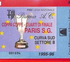 C1334 - Vecchio BIGLIETTO PARTITA CALCIO - 1995/96 Coppa Coppe: PARMA - PARIS SG