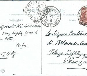71598  - LEVANTE: COSTANTINOPOLI - STORIA POSTALE: VARIETA' su CARTOLINA 1909
