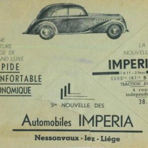 93248 - BELGIUM - POSTAL HISTORY - Advertising CHEQUES COVER 1938 Autos IMPERIA