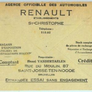 93249 - BELGIUM - POSTAL HISTORY - Advertising CHEQUES COVER 1938 Autos RENAULT