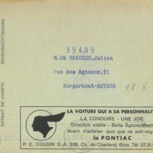 93168 - BELGIUM - POSTAL HISTORY - Advertising CHEQUES COVER 1936  Auto PONTIAC
