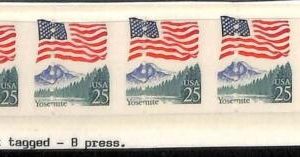 94790c  - USA - STAMPS -  MISSPERF Strip of Four - YOSEMITE Flags 1987 / 88