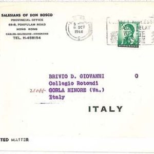 30496  - HONG KONG -  POSTAL HISTORY - COVER to ITALY 1968