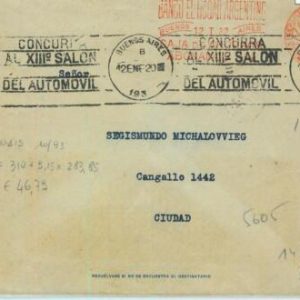 93462 - ARGENTINA - POSTAL HISTORY - POSTMARK on Cover 1920 Bank CAR SALON