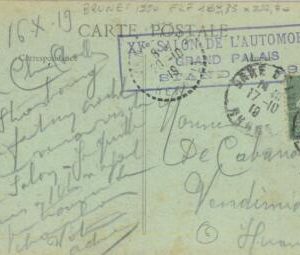 93470  - FRANCE - POSTAL HISTORY - Salon de L'Automobile POSTMARK  on CARD 1919