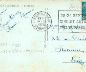 93487 - FRANCE - POSTAL HISTORY - Special Postmark - CIRCUIT AUTO Perigeux 1950