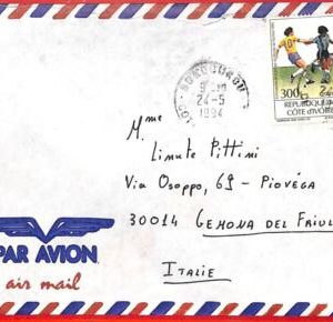 aa2457 - COTE D'IVOIRE Ivory - Postal History -  COVER to ITALY 1994 Football