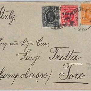 51884 - KUT East Africa -  POSTAL HISTORY - COVER from HOIMA to CAMPOBASSO 1921