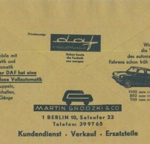 93238 - GERMANY Berlin - POSTAL HISTORY - Advertising COVER 1968 - Auto  DAF