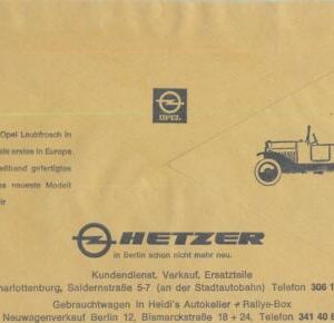 93236 - GERMANY Berlin - POSTAL HISTORY - Advertising COVER 1960's  Auto OPEL