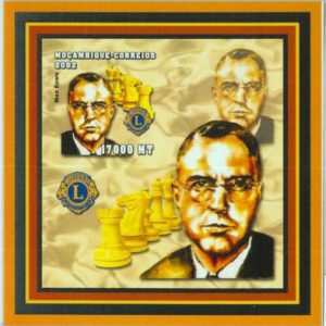 A1132 - MOZAMBIQUE - IMPERF, Souvenir sheet: 2002, Max Euwe, Chess, Lions