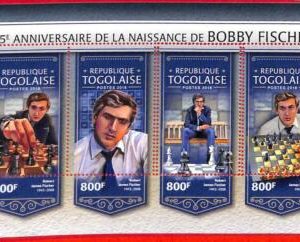 A3107 - TOGO, ERROR MISSPERF, Miniature sheet: 2018, Bobby Fischer, Chess