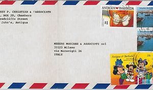 49386  ANTIGUA & BARBUDA - COVER to ITALY 1994 - BUTTERFLIES Disney FISH