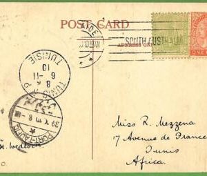 P1000 -  SOUTH AUSTRALIA  - Postal History - POSTCARD to TUNIS via TAUFIK  1910